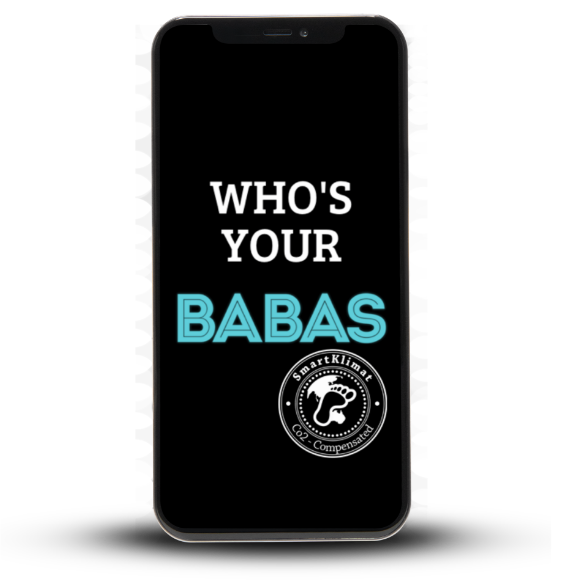 mobiltelefon med babas logotyp på
