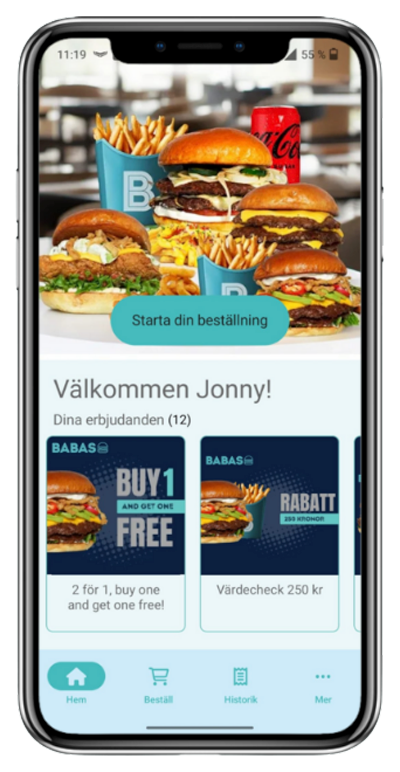 Mobiltelefon med Babas app